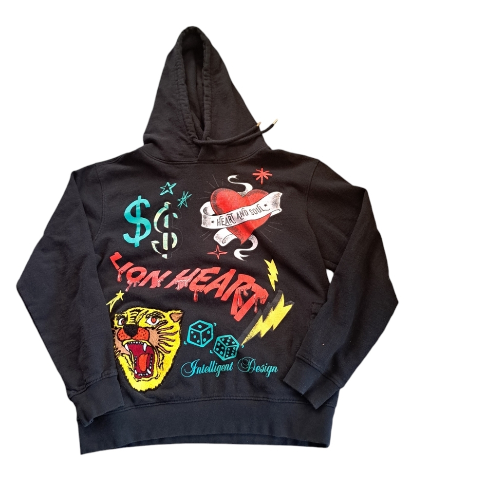 TRACK23 Intelligent design hooded sweater Lion's Heart Soul graphic sweatshirt L